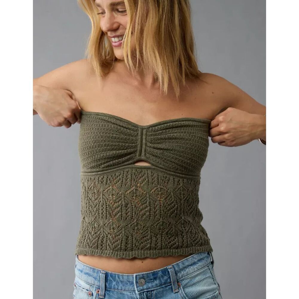AE Cropped Crochet Tube Top NWT Size XXL Green Boho